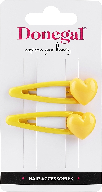 Hair Clips FA-5622, yellow hearts - Donegal — photo N1