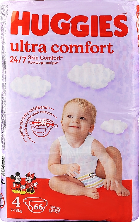 Ultra Comfort Diapers 4 (7-18 kg) Mega, 66 pcs. - Huggies — photo N1