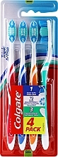 Fragrances, Perfumes, Cosmetics Triple Action Medium Toothbrush Set, 4 pcs, pink, blue, orange, green - Colgate Triple Action Medium Toothbrush