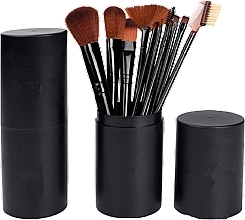Makeup Brush Set in Tube, 12 pcs, black - Lewer — photo N1