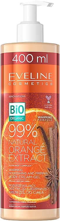 Warming Nourishing & Firming Body Cream-Gel with Orange Extract - Eveline Cosmetics Bio Organic 99% Natural Orange Extract — photo N1