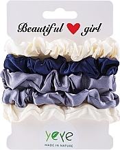 Satin Scrunchie Set, white + dark blue + light blue + light blue + white - Yeye — photo N1