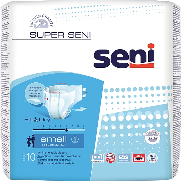 Adult Diapers, 55-80 cm - Seni Super Seni Small 1 Fit & Dry  — photo N1