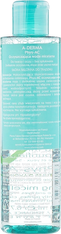 Micellar Water - A-Derma Phys-AC Purifying Micellar Water — photo N2