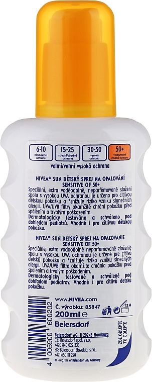 Sunscreen Body Spray - Nivea Sun Kids Sensitive Protect & Care Sun Spray SPF 50+ — photo N2