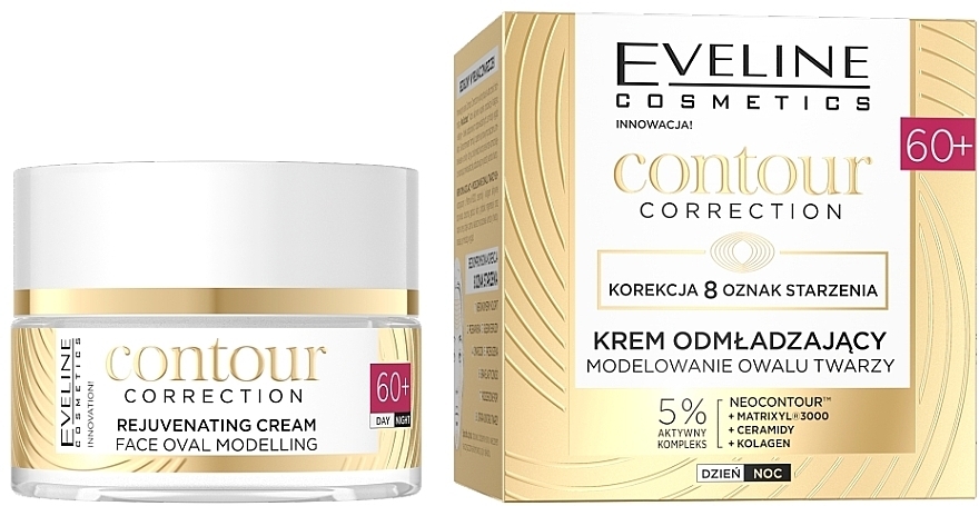 Rejuvenating Face Shaping Cream - Eveline Contour Correction Night and Day 60+ Rejuvenating Cream Face Oval Modeling — photo N1