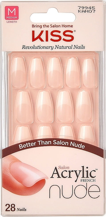 False Nail Set, size M - Kiss Salon Acrylic French Nude Leilani — photo N1