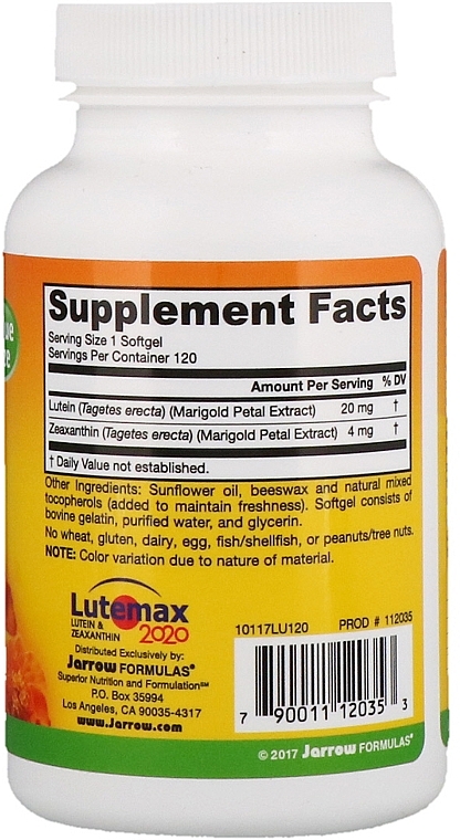 Dietary Supplement "Lutein 20mg" - Jarrow Formulas Lutein 20mg — photo N7