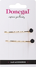 Fragrances, Perfumes, Cosmetics Hair Grips FA-5692, 2 pcs., gold with black stone - Donegal