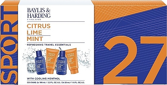 Set - Baylis & Harding Citrus Lime & Mint Men's Refreshing Travel Essentials Gift Set (f/wash/100ml + shm/100ml + ash/balm/50ml + sh/gel/50ml) — photo N1