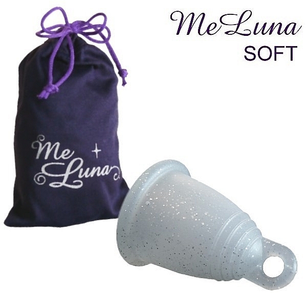 Menstrual Cup with Stem, S size, silver glitter - MeLuna Soft Menstrual Cup Stem — photo N1