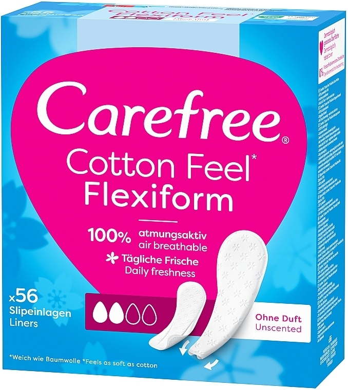 Flexible Daily Liners, scent-free, 56 pcs - Carefree Cotton FlexiForm Unscented — photo N27