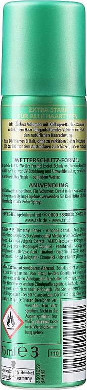 Extra Strong Hold Volume Fresh Hair Spray - Schwarzkopf Taft Volume Fresh — photo N2