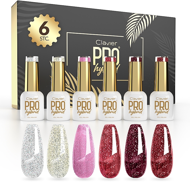 6 Nail Polishes Gift Box - Clavier ProHybrid Gold Gem Stones (nail polish/6x8ml) — photo N1