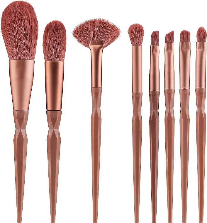Makeup Brush Set in a Case, 8 pcs, pink - Lewer Brushes Faceted — photo N5