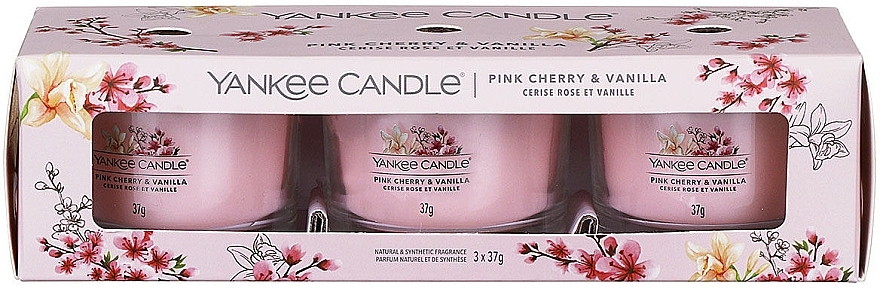 Scented Candle Set "Pink Cherry & Vanilla" - Yankee Candle Pink Cherry & Vanilla (candle/3x37g) — photo N1