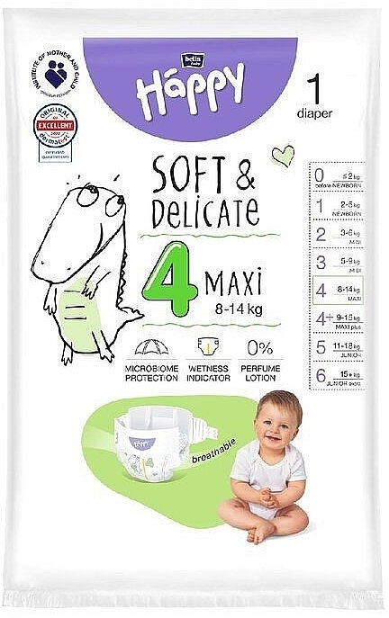 Baby Diapers 8-14 kg, size 4 Maxi, 1 pc - Bella Baby Happy Soft & Delicate — photo N1
