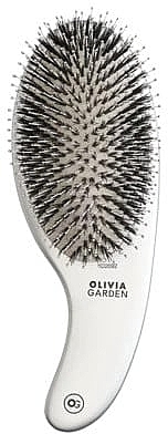 Massage Hair Brush, combined bristles, silver - Olivia Garden Expert Care Curve Boar & Nylon Bristles Silver — photo N1