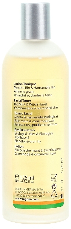 Cleansing Tonic for Normal & Combination Skin - Logona Facial Care Facial Toner Organic Mint & Witch Hazel — photo N2