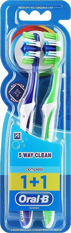 Toothbrush Set '5-Way Cleaning Complex', 40 medium, light green + blue - Oral-B Complete 5 Way Clean — photo N1