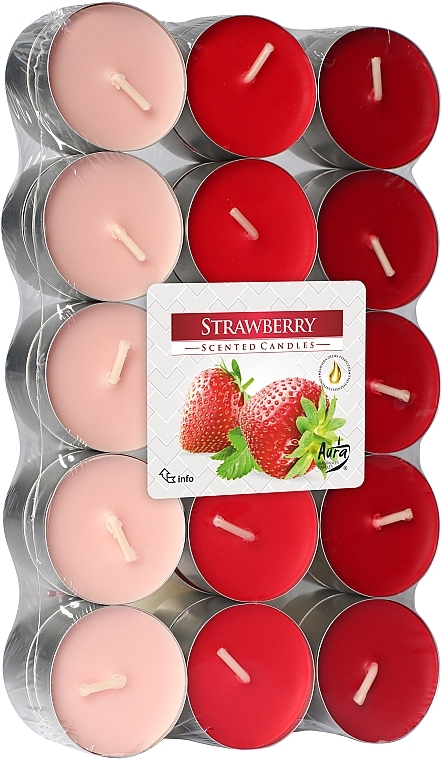 Strawberry Tealights, 30 pcs - Bispol Strawberry Scented Candles — photo N1