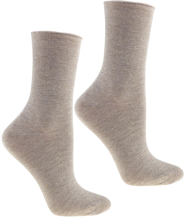 Women's Long Cotton Socks, 1 pair, beige - Moraj — photo N1