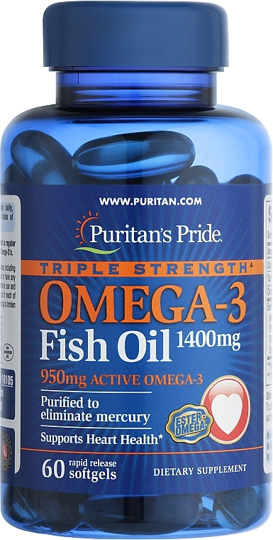 Omega-3, in gel capsules - Puritan's Pride Triple Strength Omega-3 Fish Oil 1400mg — photo N1