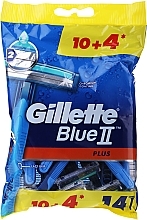 Disposable Shaving Razor Set, 10+4 pcs - Gillette Blue II Plus — photo N1