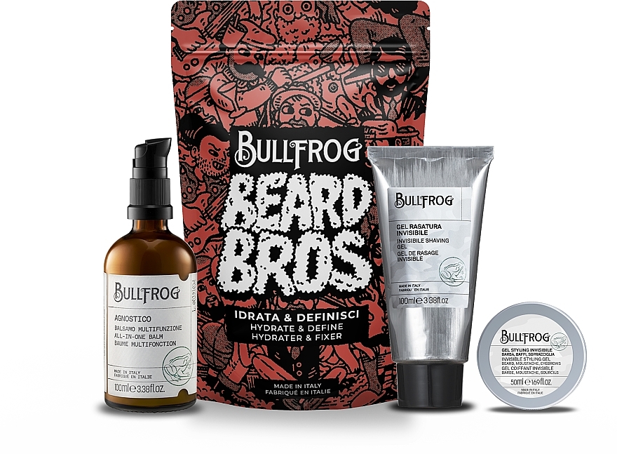 Set - Bullfrog Beard Bros Hydrate & Define Kit (shave/gel/100 ml + hair/gel/50 ml + balm/100 ml) — photo N1