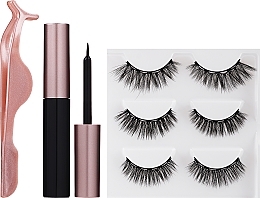 Fragrances, Perfumes, Cosmetics Lewer Eye Lashes Magnetic Mini (eyelashes/3 p+ tweezers/1 pc + eyeliner/1 pc) - Set