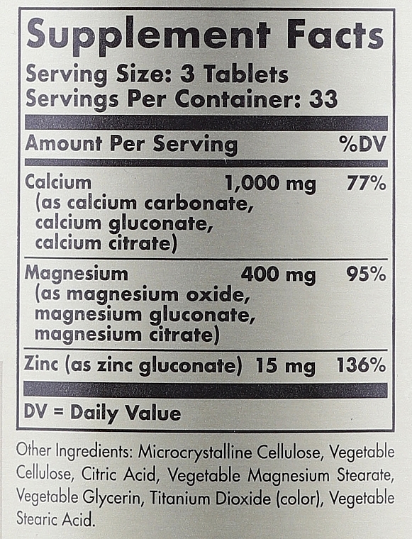 Dietary Supplement "Calcium, Magnesium + Zinc" - Solgar Calcium Magnesium Plus Zinc — photo N6