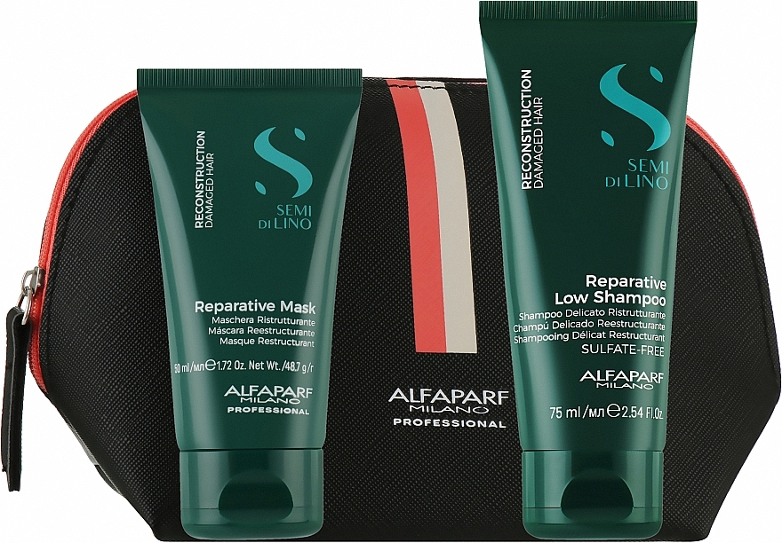 ギフト!セット - Alfaparf Reconstruction Damaged Hair Travel Set (shm/75ml + mask/50ml + bag/1pc) — photo N1