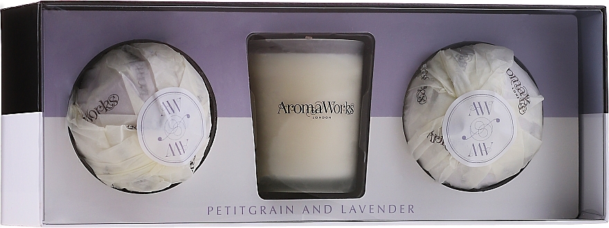 Set - AromaWorks Light Range Petitgrain & Lavender & Mini Aromabomb Gift Set (candle/10ml + 2xbomb/175g) — photo N1