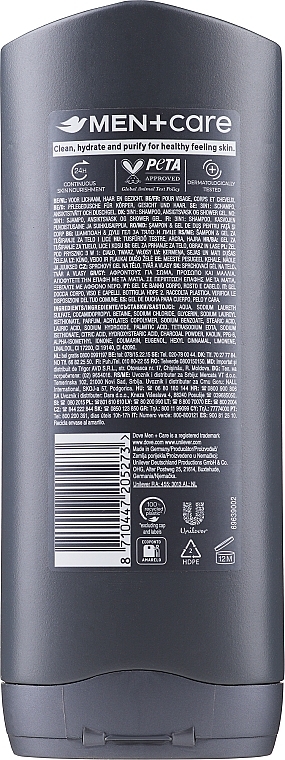 Shower Gel - Dove Men+Care Elements Charcoal+Clay Micro Moisture Body And Face Wash — photo N6