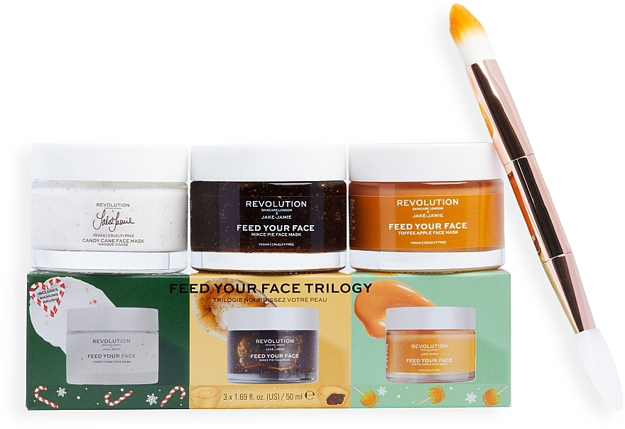 Set - Makeup Revolution Skincare x Jake Jamie Christmas Face Mask Trio Set (f/mask/3x50ml + brush/1pc) — photo N1