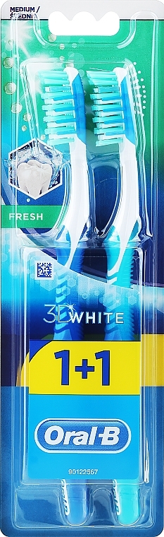 Toothbrushes Set, 40 Medium, blue+turquoise - Oral-B 3D White Fresh 40 Medium 1+1 — photo N2