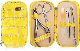 Fragrances, Perfumes, Cosmetics Manicure Set, 5 tools, yellow crocodile, 77701N - SPL