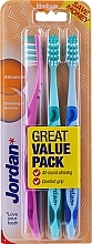 Fragrances, Perfumes, Cosmetics Toothbrush Medium, pink + turquoise + dark blue - Jordan Advanced Medium Toothbrush