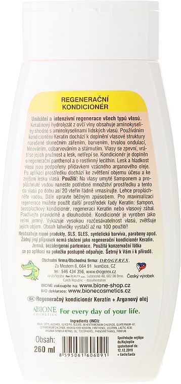 Repair Hair Conditioner - Bione Cosmetics Keratin + Argan Oil Regenerative Conditioner With Panthenol — photo N4