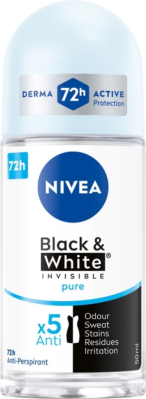 Roll-on Deodorant Antiperspirant "Black & White Invisible Protection PURE" - NIVEA Black & White Invisible Female Deodorant Pure Roll-On — photo 50 ml