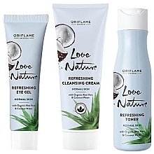 Fragrances, Perfumes, Cosmetics Set - Oriflame Love Nature Organic Aloe Vera & Coconut Water(eye/cr/15ml + f/w/cr/125ml + f/toner/150 ml)