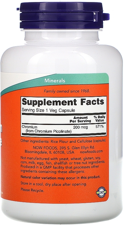 Capsules "Chromium Picolinate", 200mcg - Now Foods Chromium Picolinate — photo N2