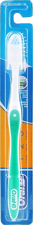 Medium Toothbrush, white-green - Oral-B 1 2 3 Classic 40 Medium — photo N2