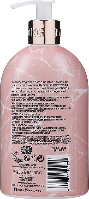 Liquid Hand Soap - Baylis & Harding Elements Pink Blossom & Lotus Flower Luxury Hand Wash — photo N2