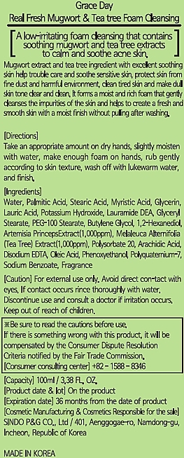 Foam Cleanser with Mugwort & Tea Tree Extracts - Grace Day Real Fresh Mugwort & Tea Tree Foam Cleanse — photo N5