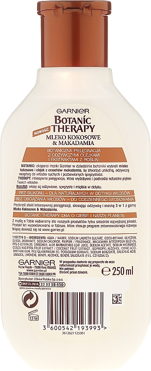Nourishing & Softness Hair Shampoo - Garnier Botanic Therapy Coconut Milk & Makadamia Shampoo — photo N2