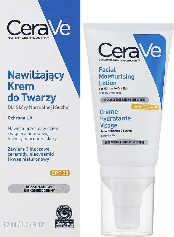 Moisturizing Day Face Cream for Normal & Dry Skin - CeraVe Facial Moisturising Cream SPF25 — photo N2