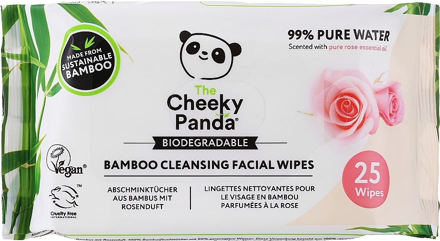 Makeup Removing Wipes 'Rose' - The Cheeky Panda Bamboo Cleansing Facial Wipes — photo N1