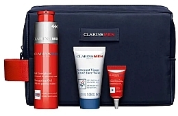 Set - Clarins Men Energizing Essentials (f/gel/50ml + eye/gel/3ml + f/wash/30ml + serum/sample/0.9ml + bag) — photo N2