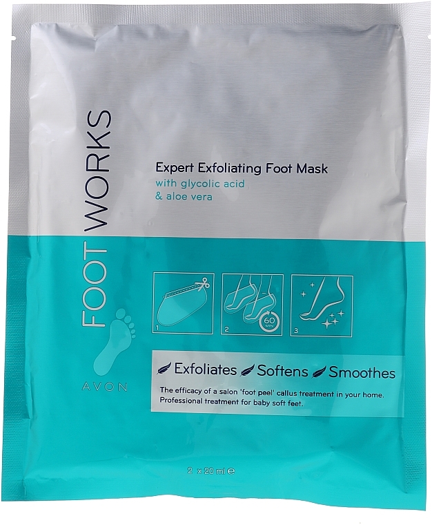 Exfoliant Foot Mask "Socks" with Glycolic Acid and Aloe Vera - Avon Foot Works — photo N1